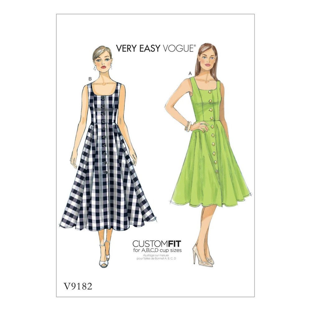 Vogue Sewing Pattern V9182 Misses Dress Size 14-22 Custom Fit Fit‎ Flare